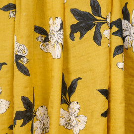 Tissu coton et viscose jaune à motif fleurs d'orchidées  - pretty mercerie - mercerie en ligne