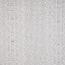 Tissu coton blanc bandes brodés coeurs et fleurs ajourés - pretty mercerie - mercerie en ligne