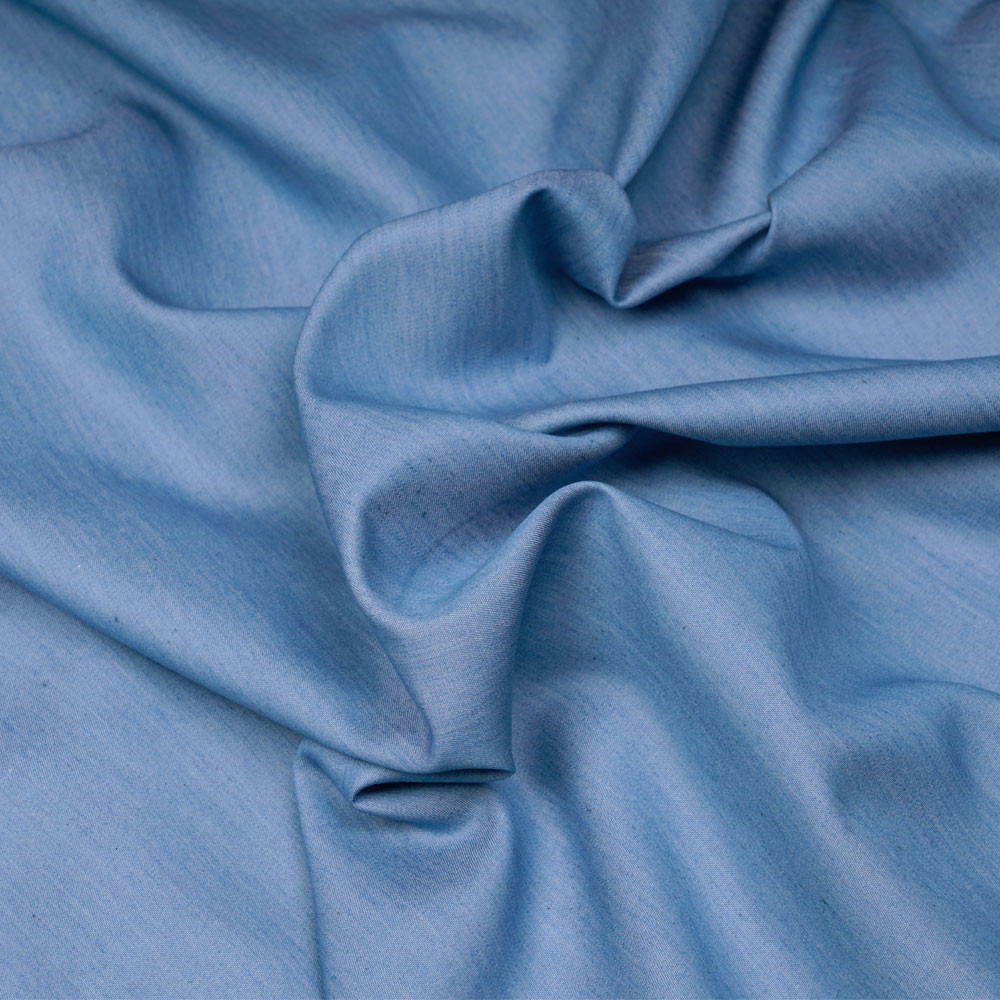 Tissu tencel et coton effet denim bleu cerulean - pretty mercerie - mercerie en ligne