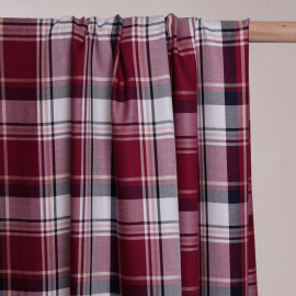Tissu viscose tartan bordeaux beige et blanc - pretty mercerie - mercerie en ligne