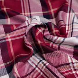 Tissu viscose tartan bordeaux beige et blanc - pretty mercerie - mercerie en ligne