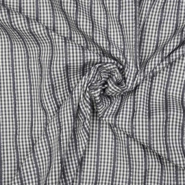 Tissu coton blanc et gris à motif vichy et lignes velours - pretty mercerie - mercerie en ligne