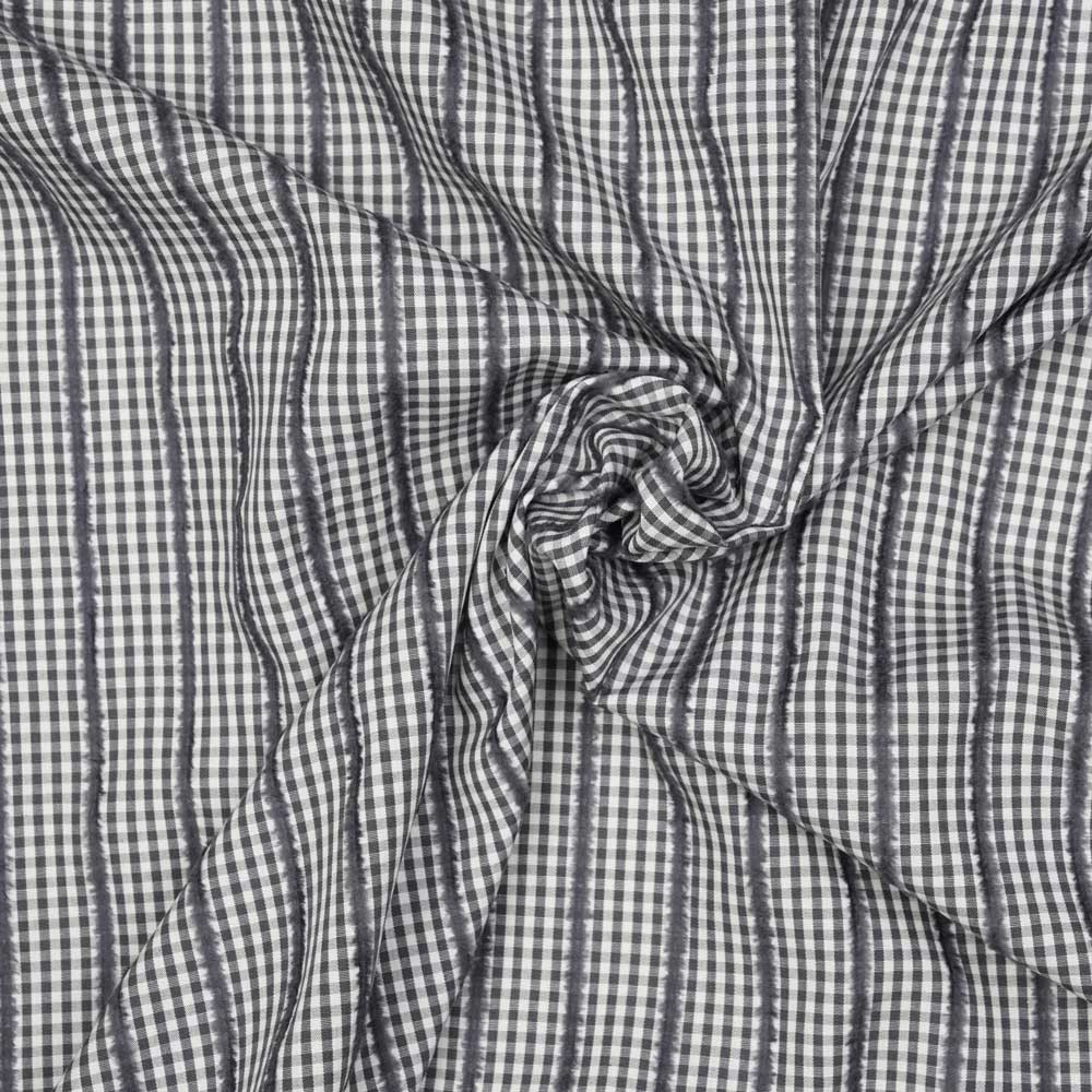 Tissu coton blanc et gris à motif vichy et lignes velours - pretty mercerie - mercerie en ligne