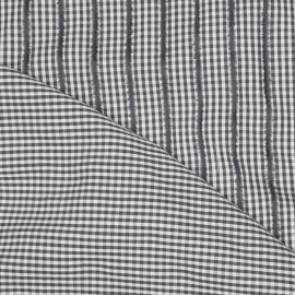 Tissu coton blanc et gris à motif vichy et lignes velours - pretty mercerie - mercerie en ligne