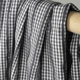 Tissu coton blanc et gris à motif vichy et lignes velours - pretty mercerie - mercerie en ligne