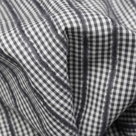 Tissu coton blanc et gris à motif vichy et lignes velours - pretty mercerie - mercerie en ligne