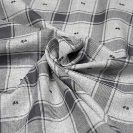 Tissu coton sergé gris à motif carreaux et plumetis - pretty mercerie - mercerie en ligne