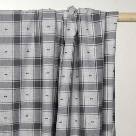 Tissu coton sergé gris à motif carreaux et plumetis - pretty mercerie - mercerie en ligne
