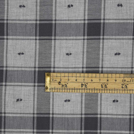 Tissu coton sergé gris à motif carreaux et plumetis - pretty mercerie - mercerie en ligne