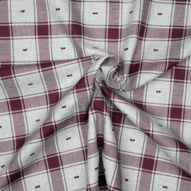 Tissu coton sergé gris et cordovan à motif carreaux et plumetis - pretty mercerie - mercerie en ligne