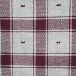 Tissu coton sergé gris et cordovan à motif carreaux et plumetis - pretty mercerie - mercerie en ligne