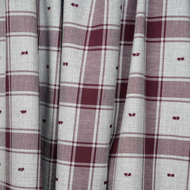 Tissu coton sergé gris et cordovan à motif carreaux et plumetis - pretty mercerie - mercerie en ligne