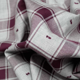 Tissu coton sergé gris et cordovan à motif carreaux et plumetis - pretty mercerie - mercerie en ligne