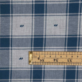 Tissu coton sergé gris et bleu marocain à motif carreaux et plumetis - pretty mercerie - mercerie en ligne