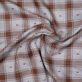 Tissu coton sergé gris et chutney à motif carreaux et plumetis - pretty mercerie - mercerie en ligne