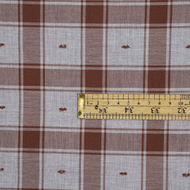 Tissu coton sergé gris et chutney à motif carreaux et plumetis - pretty mercerie - mercerie en ligne