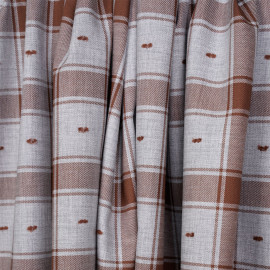 Tissu coton sergé gris et chutney à motif carreaux et plumetis - pretty mercerie - mercerie en ligne