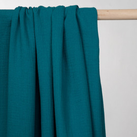 tissu double gaze de coton bleu corsair  - pretty mercerie - mercerie en ligne