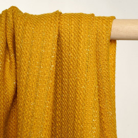 tissu lainage léger tissé golden yellow et fils lurex - pretty mercerie - mercerie en ligne