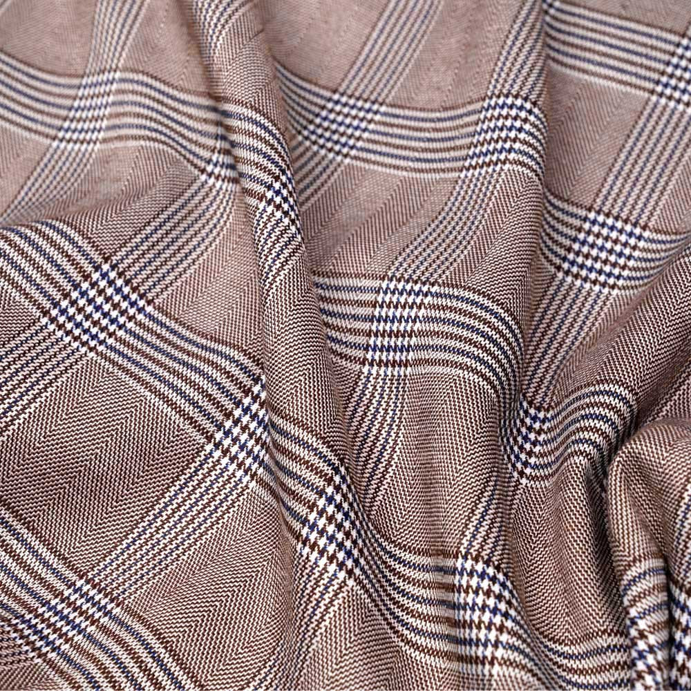 Tissu Prince de Galles chocolat, blanc et bleu - pretty mercerie - mercerie en ligne