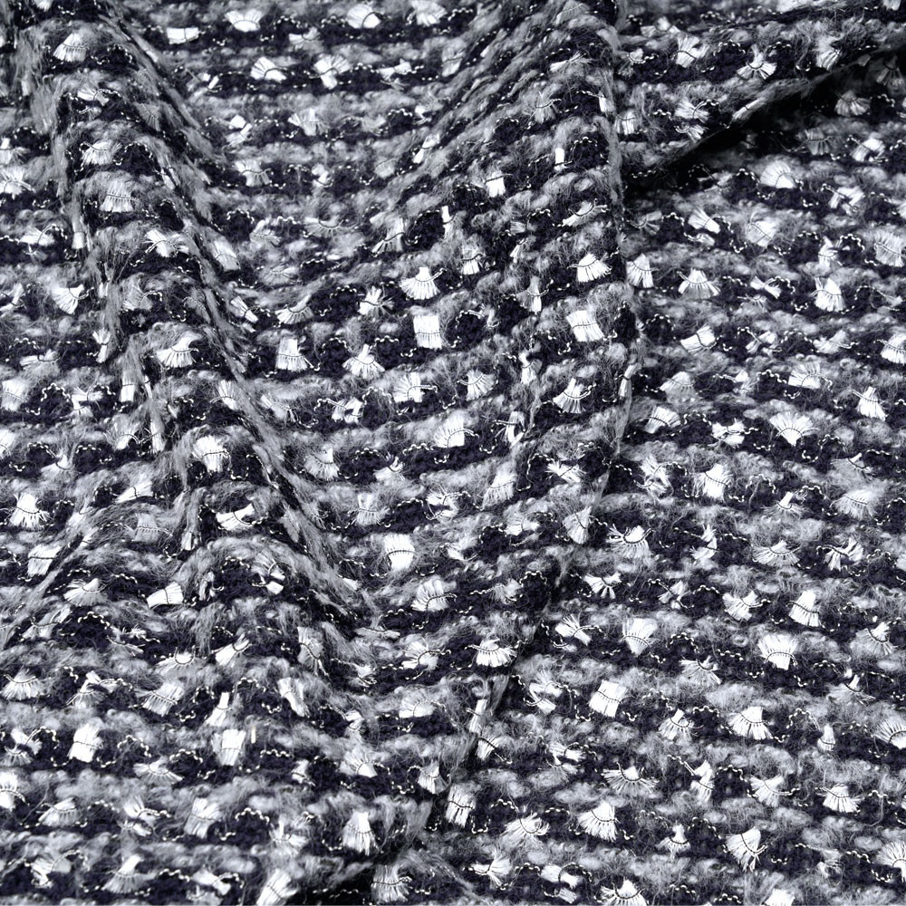 Tissu maille bleu et gris à motif brodés argent gatsby - pretty mercerie - mercerie en ligne