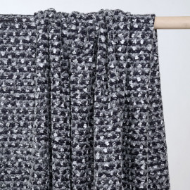 Tissu maille bleu et gris à motif brodés argent gatsby - pretty mercerie - mercerie en ligne