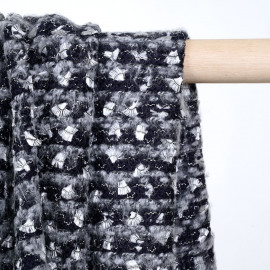 Tissu maille bleu et gris à motif brodés argent gatsby - pretty mercerie - mercerie en ligne