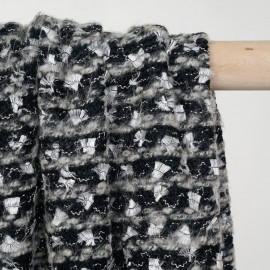 Tissu maille noir et crème à motif brodés argent gatsby - pretty mercerie - mercerie en ligne