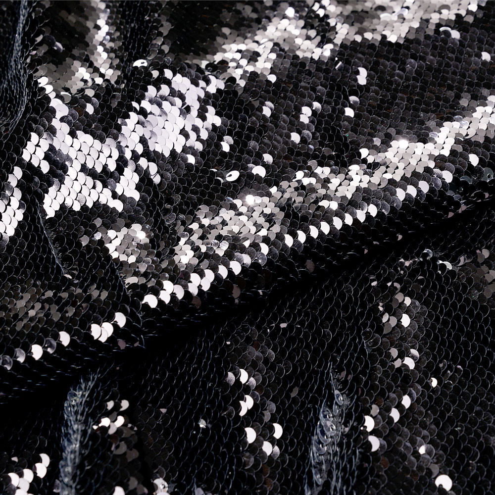 Tissu sequin double face noir et argent - pretty mercerie - mercerie en ligne
