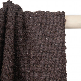 tissu lainage maille marron foncé à lignes bouclettes et fil lurex marron -pretty mercerie - mercerie en ligne