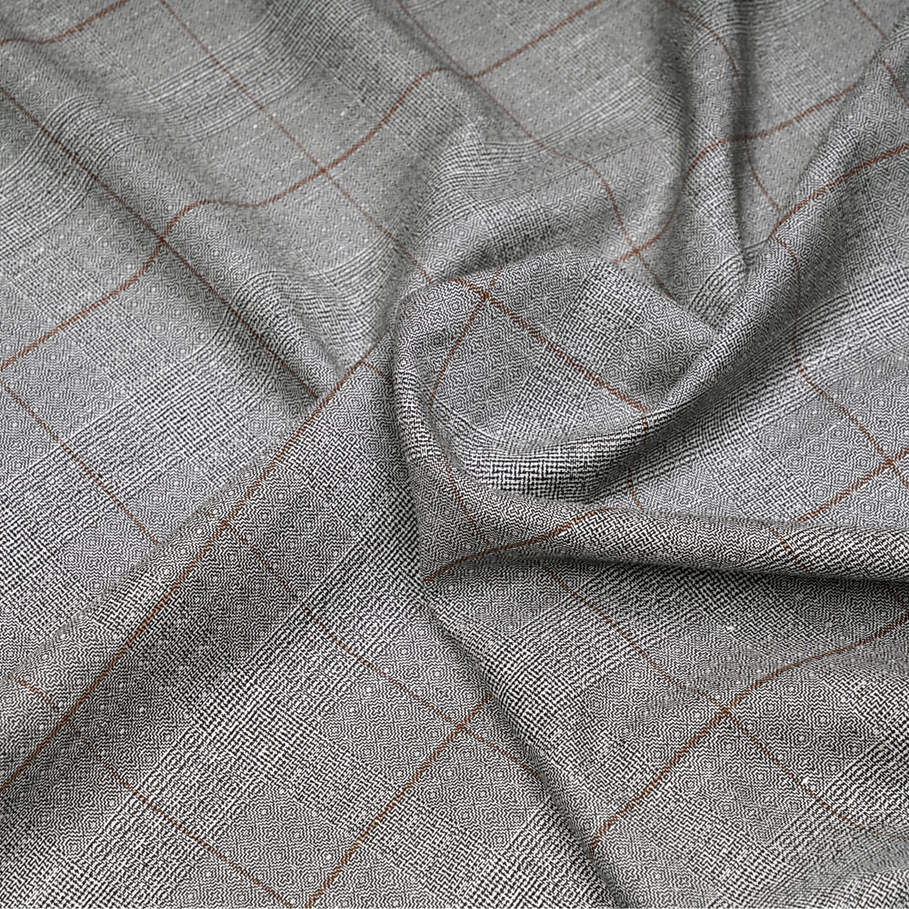 Tissu Prince de Galles noir et blanc à motif ethnique et lignes caramel -pretty mercerie - mercerie en ligne