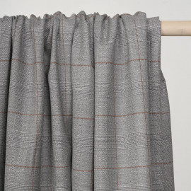 Tissu Prince de Galles noir et blanc à motif ethnique et lignes caramel -pretty mercerie - mercerie en ligne