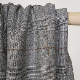 Tissu Prince de Galles noir et blanc à motif ethnique et lignes caramel -pretty mercerie - mercerie en ligne