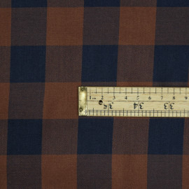 Tissu viscose sergé à motif vichy chocolat et bleu - pretty mercerie - mercerie en ligne