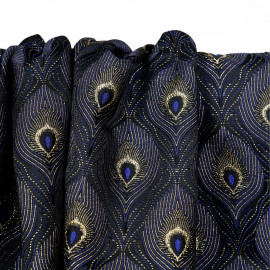 Tissu jacquard queue de paon bleu noir et lurex or - pretty mercerie - mercerie en ligne