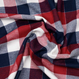 Tissu Flanelle de coton à carreaux et chevrons bleu rouge blanc cassé et fil argent - pretty mercerie - mercerie en ligne