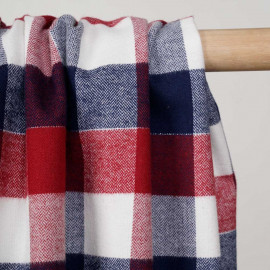 Tissu Flanelle de coton à carreaux et chevrons bleu rouge blanc cassé et fil argent - pretty mercerie - mercerie en ligne