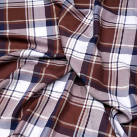 Tissu viscose tartan chocolat beige, bleu marine et blanc - pretty mercerie - mercerie en ligne