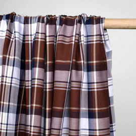 Tissu viscose tartan chocolat beige, bleu marine et blanc - pretty mercerie - mercerie en ligne