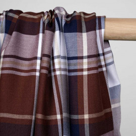 Tissu viscose tartan chocolat beige, bleu marine et blanc - pretty mercerie - mercerie en ligne