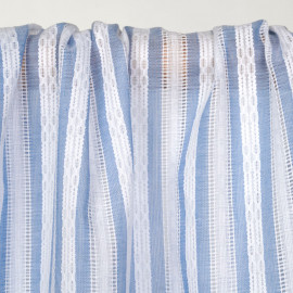 Tissu coton blanc à motif rayures brodées bleu ciel  - pretty mercerie - mercerie en ligne