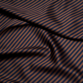 Tissu tencel et coton bleu à rayures chocolat  - pretty mercerie - mercerie en ligne