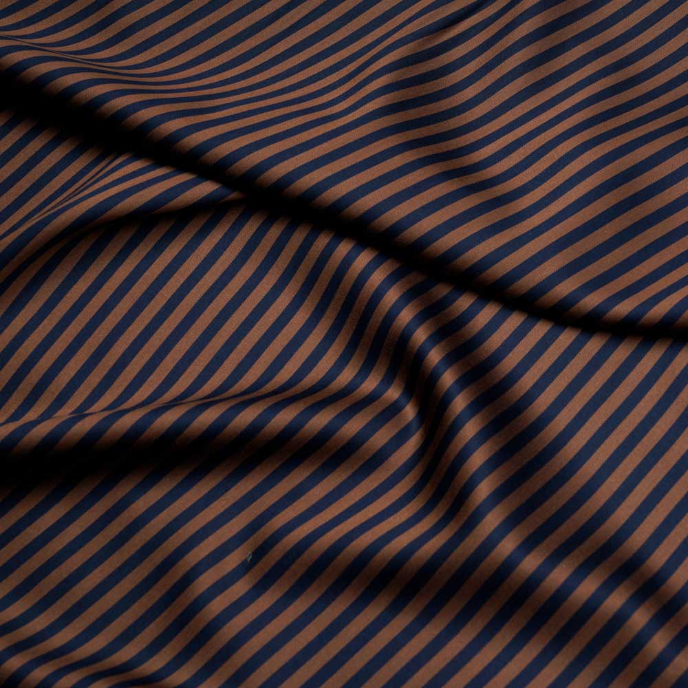 Tissu tencel et coton bleu à rayures chocolat  - pretty mercerie - mercerie en ligne