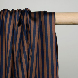 Tissu tencel et coton bleu à rayures chocolat  - pretty mercerie - mercerie en ligne
