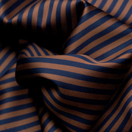 Tissu tencel et coton bleu à rayures chocolat  - pretty mercerie - mercerie en ligne