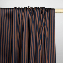 Tissu tencel et coton bleu à rayures chocolat  - pretty mercerie - mercerie en ligne