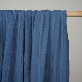 Tissu coton plumetis et bandes brodées bleu infinity - pretty mercerie - mercerie en ligne