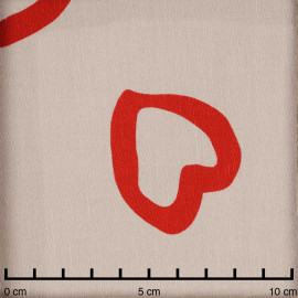 Tissu lin et viscose beige à motif coeur rouge  - pretty mercerie - mercerie en ligne