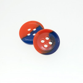 Bouton rond bi-color bleu & orange 