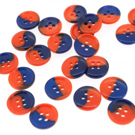 Bouton rond bi-color bleu & orange 